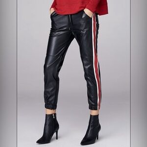 David Lerner Black Track Pants with Red and White Stripes
